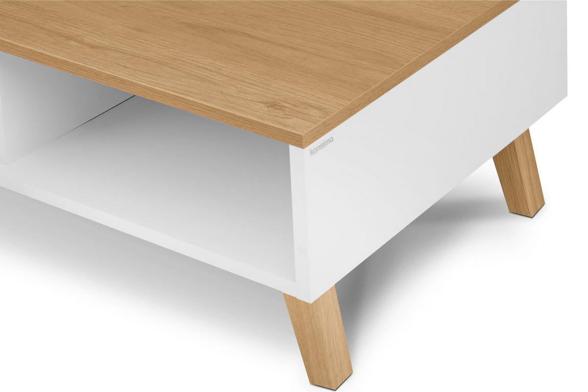 KAFFEETISCH FRISK mit Schubladen, weiß - Eichefarben/Weiß, Eichenholz/Holzwerkstoff (62/90/35cm) - KONSIMO®