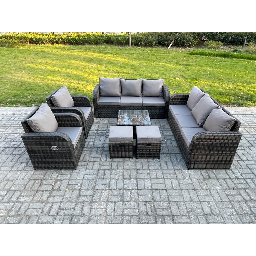 Thumbnail - Fimous Gartentischgruppe, Dunkelgrau, Metall, Kunststoff, Glas, 10-Sitzer, Füllung: Schaumstoff, quadratisch, Loungemöbe...