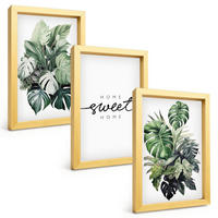 BILDER SET 3er Set - 20x30 cm Goldrahmen - Pflanzen mit der Aufschrift „Sweet Home“ - Goldfarben, Kunststoff (20/30cm) - TULUP