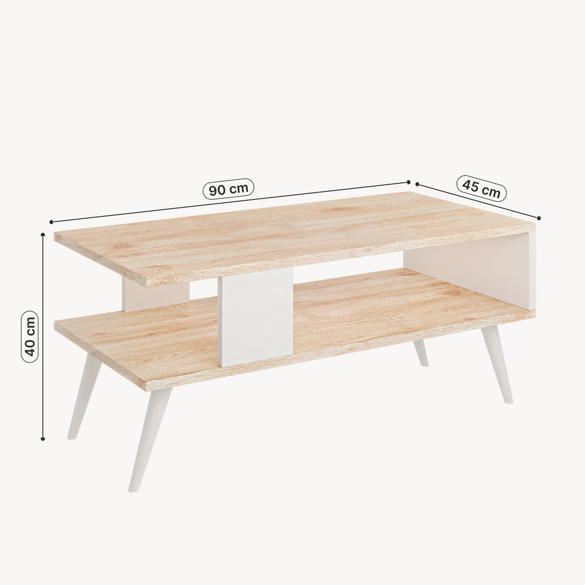 COUCHTISCH Lycksele 90/45/40 - Eichefarben, Holzwerkstoff/Kunststoff (45/90/40cm) - [en.casa]