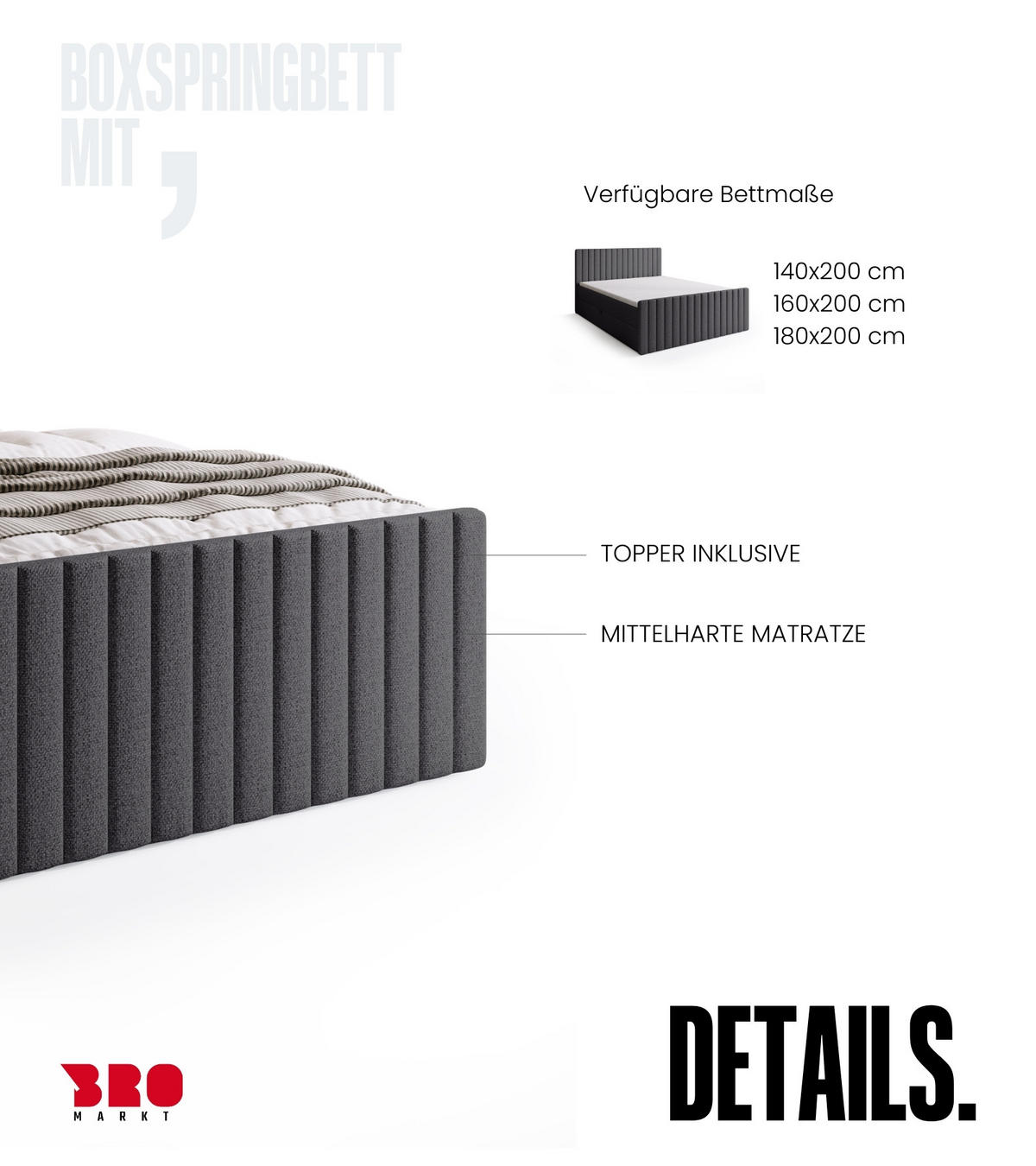 BOXSPRINGBETT Dream Duo mit Topper 140/200 Grau - Grau, Kunststoff (140/200cm) - Bromarkt