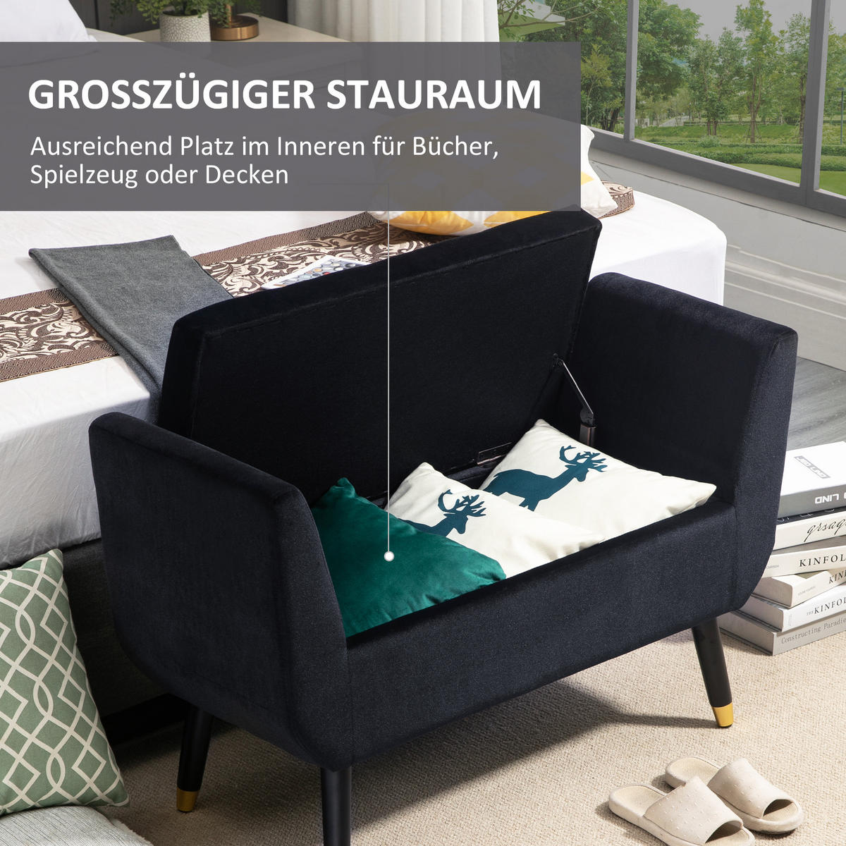 LUXUS Sitzbank, Polsterbank, Schwarz - Schwarz, Kunststoff (42/65/107cm) - HOMCOM