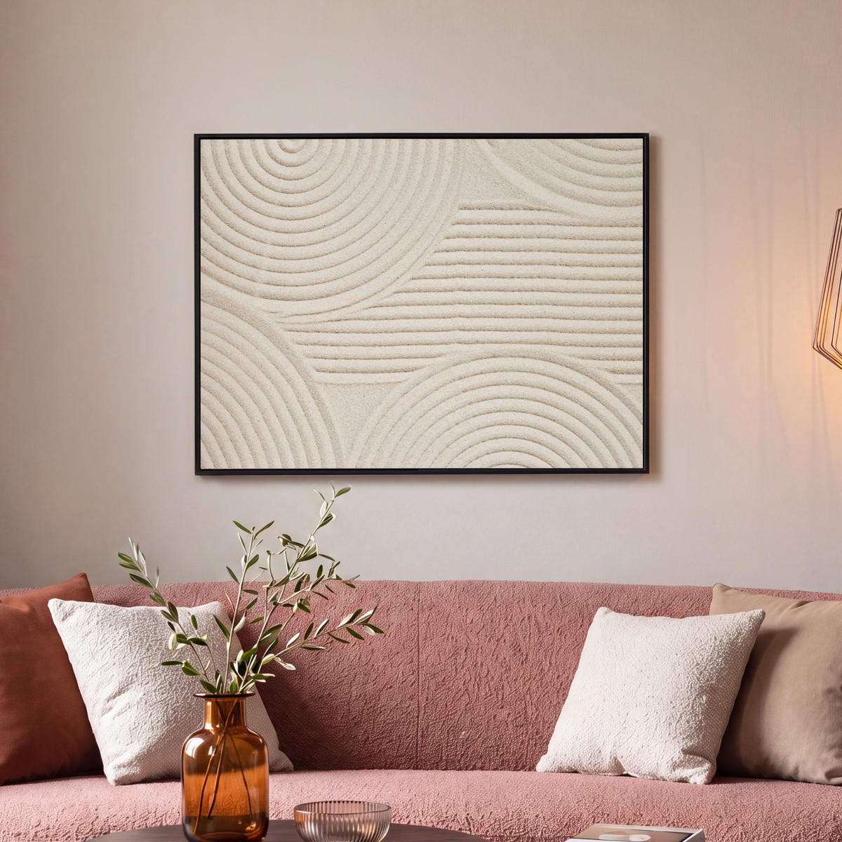 LEINWAND Bilder mit Rahmen - Muster - Abstrakt - Weiß - 80x60 - Beige, Textil (80/60cm) - MuchoWow