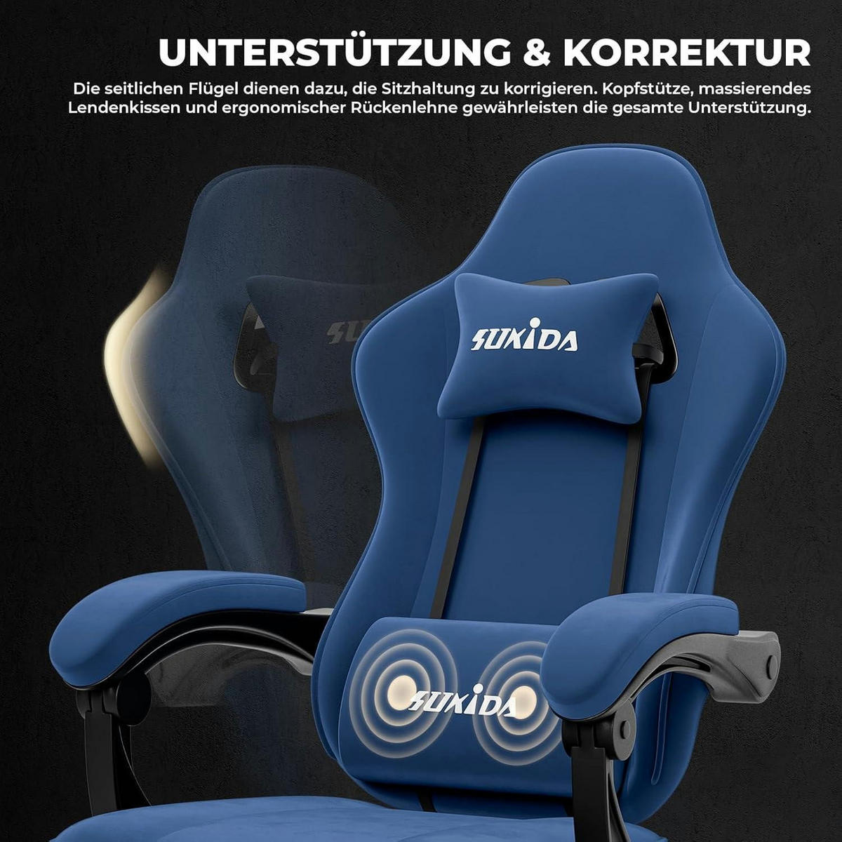 GAMING Stuhl mit Fußstütze Blau Stoff - Blau, Textil (62/130/49cm)