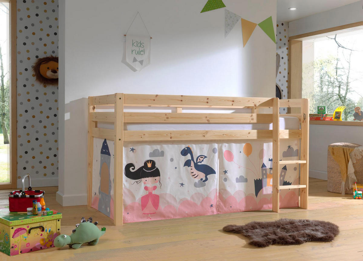 KINDERBETT Karolina 210x114x106 Massivholz Natur Textilset Sophie - Magnolie/Kieferfarben, Holz (90/200cm) - 58aufmkessel