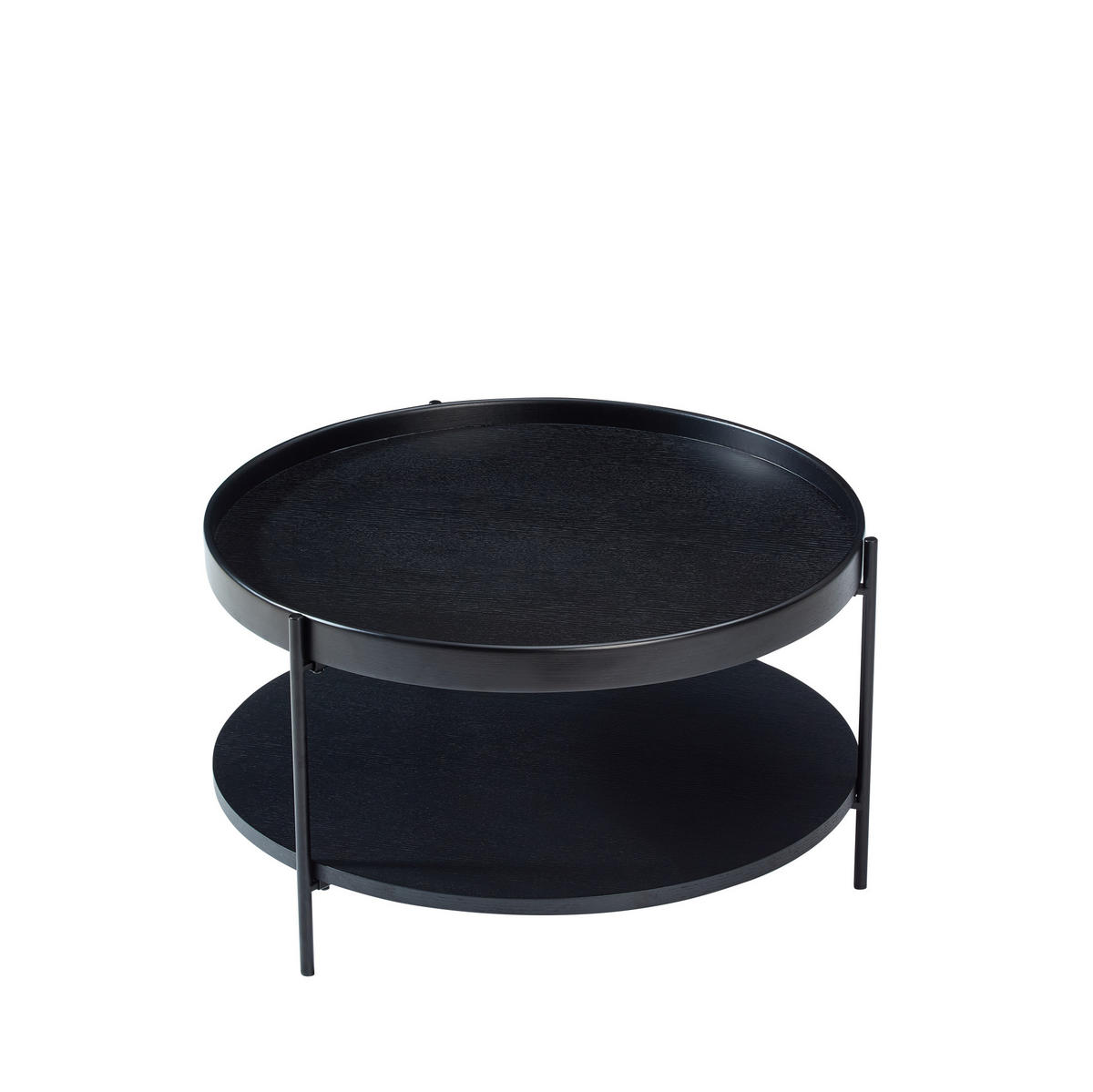COUCHTISCH 69/69/38 cm schwarz aus Massivholz und MDF mit 2 Ebenen - Schwarz, Holzwerkstoff (69/69/38cm) - OKMYHOME