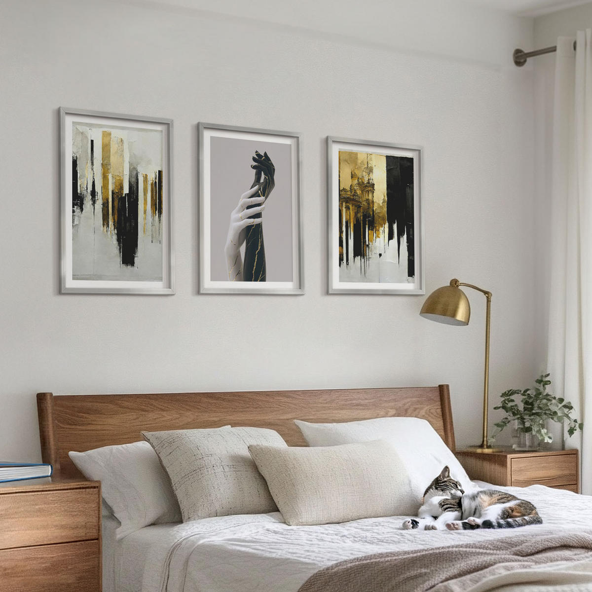 BILDER SET 3er Set - 40x60 cm Silberner Rahmen - Abstrakte handgemalte Muster - Silberfarben, Kunststoff (40/60cm) - TULUP