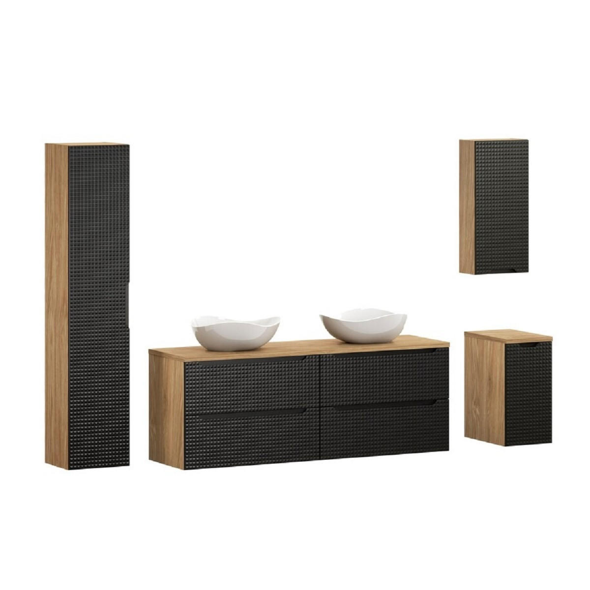 BADMÖBEL-SET 9 Teile - Luxor Black L BM113 in Schwarz/Geölte Eiche - Eichefarben/Schwarz, Holz (160/170/46cm)