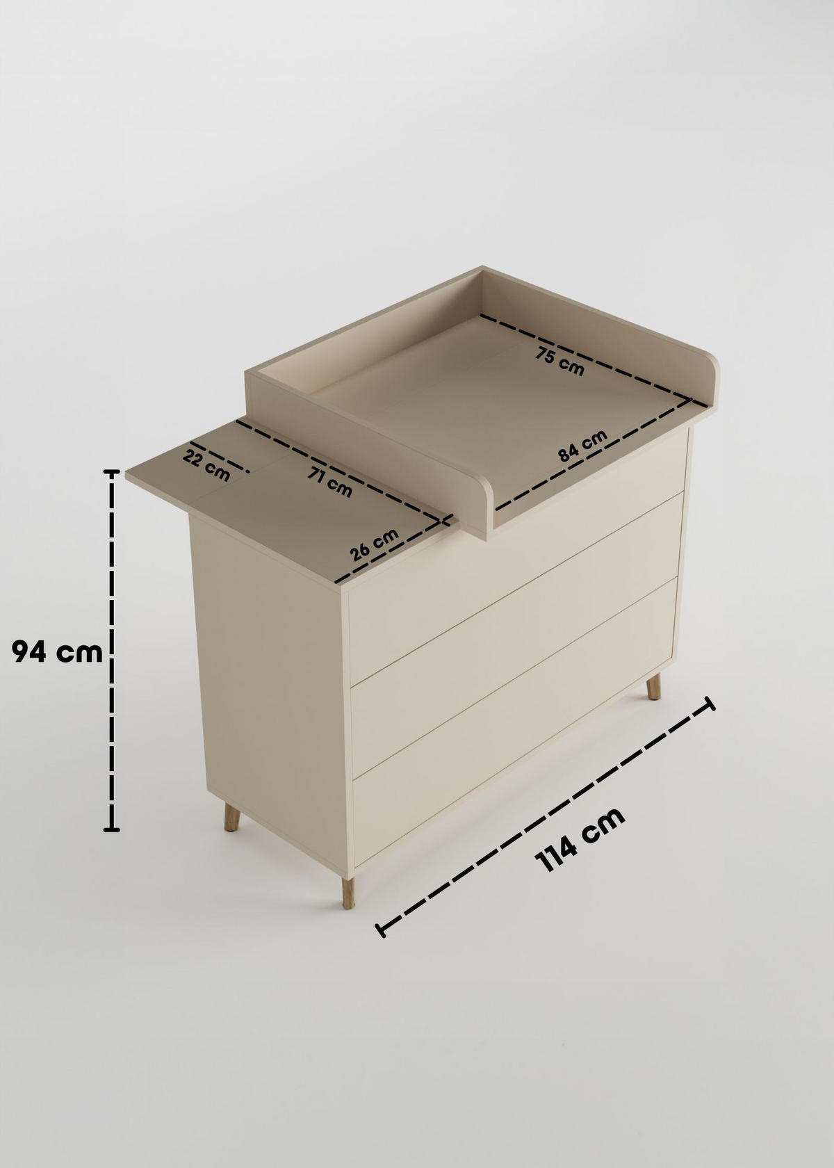 WICKELKOMMODE EDEN – Push-to-Open, Soft Close, abnehmbarer Wickelaufsatz & Schubladen mit Fächern - sahara dust - Buchefarben/Sahara, Holzwerkstoff/Buchenholz (71/94/114cm) - Sämann – make a difference.