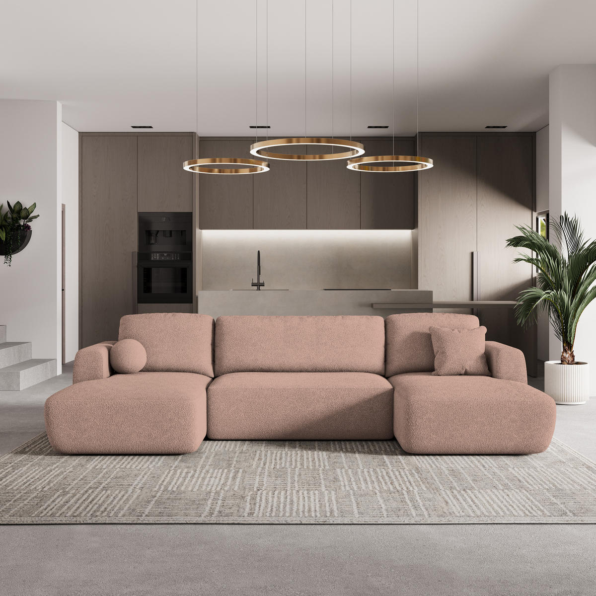 ROHOVÁ SEDAČKA SENTUM starorůžová - starorůžová/černá, dřevo/textil (330/148cm) - MASSENO