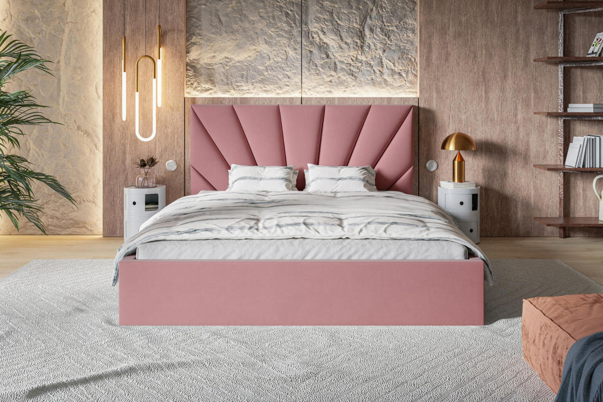 BETT 90x200 - Polsterbett mit Bettkasten und Metallrahmen - Modern Betten - Weicher Jasminstoff - Kollektion Denver, Rosa - Pink, Holz/Textil (90/200cm) - Alpi-Möbel