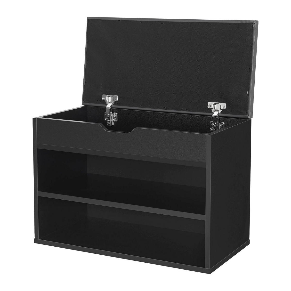 SCHUHREGAL schwarz mit Klappdeckel und gepolstertem Sitz 60 x 30 x 44 cm - Schwarz, Holz (30/44/60cm) - Juskys