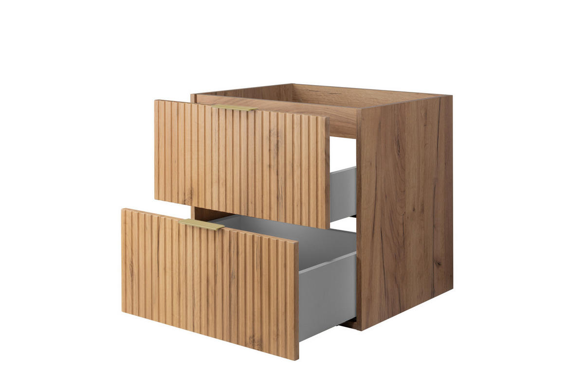 BADMÖBEL-SET MIT WÄSCHEKORB: goldene Griffe, Craft-Eiche, 100 x 46 x 58,6 cm - Eichefarben, Holzwerkstoff (100/58.6/46cm) - 3XE LIVING
