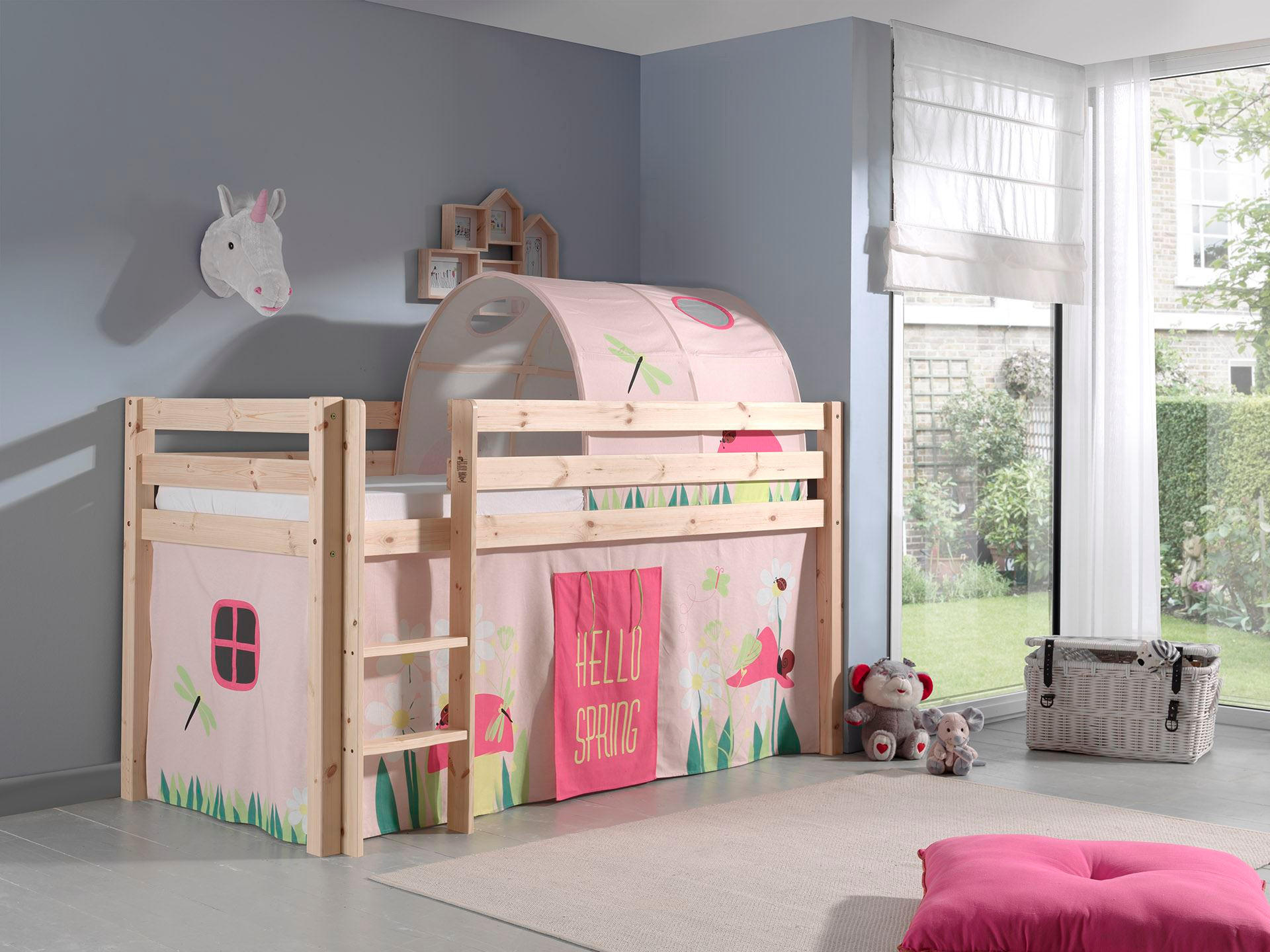 KINDERBETT Karolina 210x114x106 Massivholz Natur Textilset Spring 2 - Hellrosa/Kieferfarben, Holz (90/200cm) - 58aufmkessel