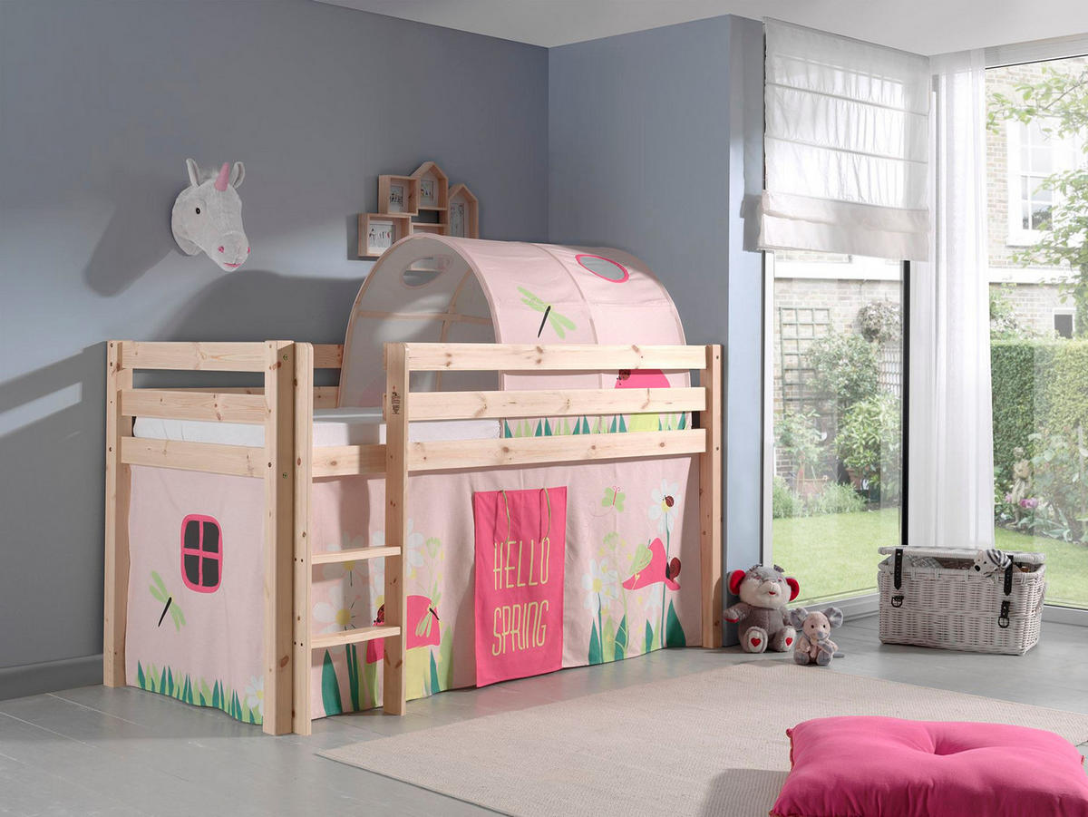 KINDERBETT Karolina 210x114x106 Massivholz Natur Textilset Spring 2 - Hellrosa/Kieferfarben, Holz (90/200cm) - 58aufmkessel