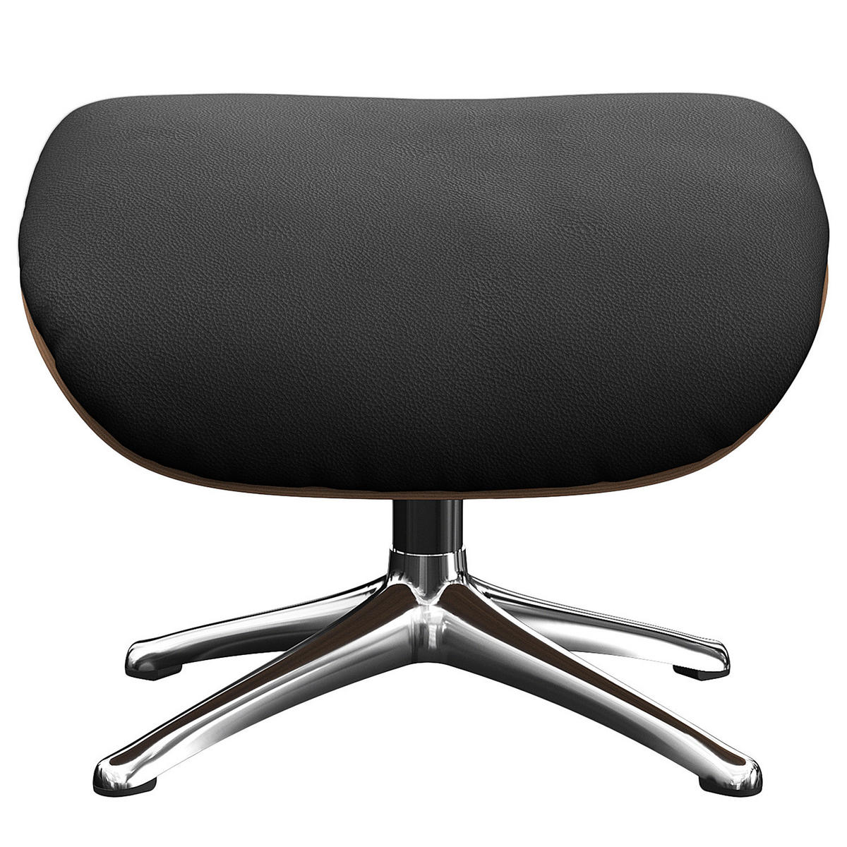 POLSTERHOCKER - Echtleder - Chromfarben/Schwarz, Leder/Holz (49/39/44cm) - home24