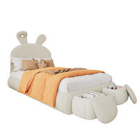 POLSTERBETT mit LED-Beleuchtung 90/200 cm in Beige mit gepolstertem Hasenohren-Kopfteil - Beige, Textil (90/200cm) - BEAOK