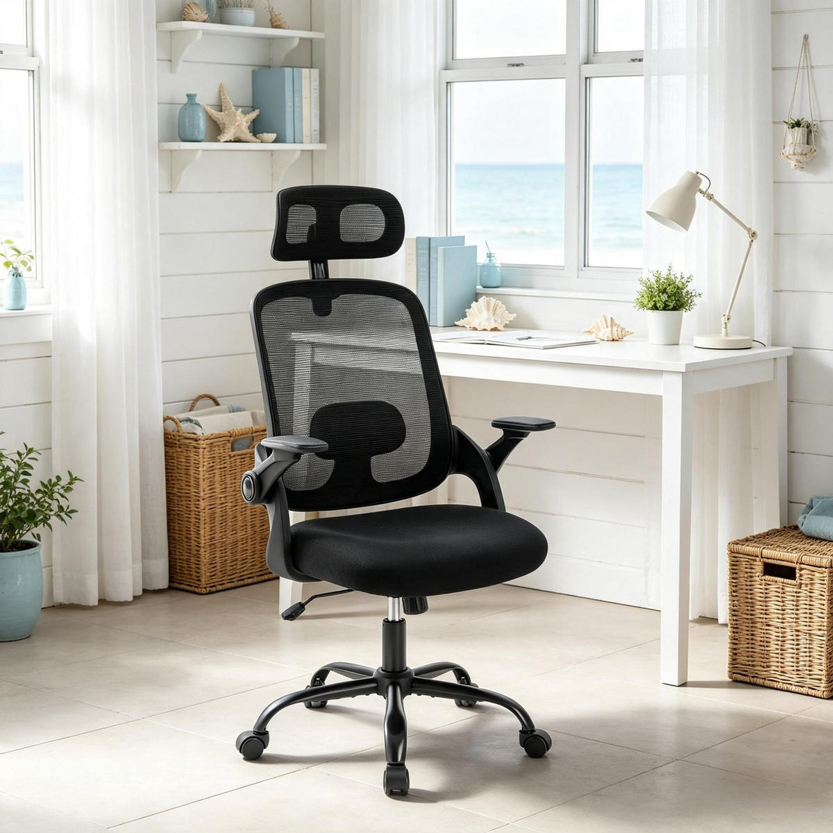 DREHSTUHL ergonomischer Bürostuhl mit Wippfunktion 150 kg - Schwarz, Leder (63.5/118/47cm) - Gisaae