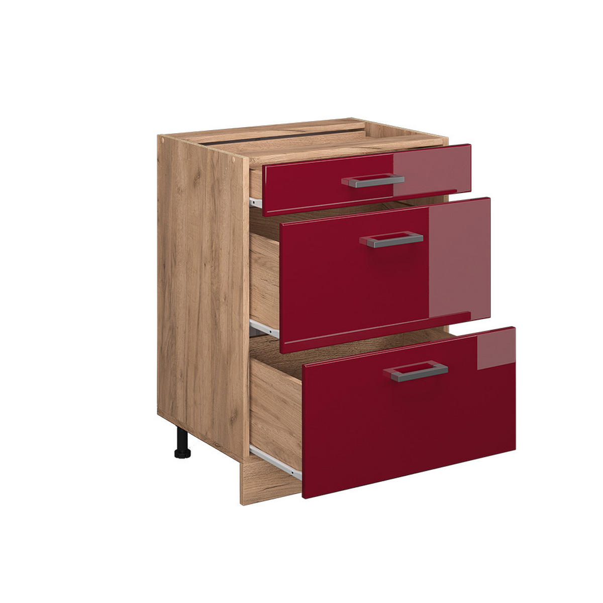 KÜCHENUNTERSCHRANK R-Line Rot Hochglanz 60 cm AP Marmor - Eiche Wotan/Rot, Holzwerkstoff (60/81.6/60cm) - Vicco