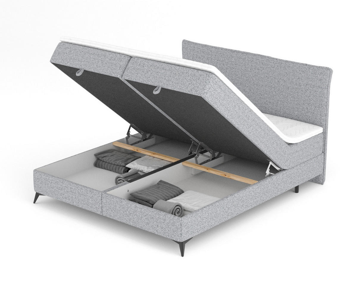 BOXBETT Peru Grau 200/200 cm im Webstoff - Schwarz/Grau, Holz/Holzwerkstoff (200/200cm) - Maison de Reve