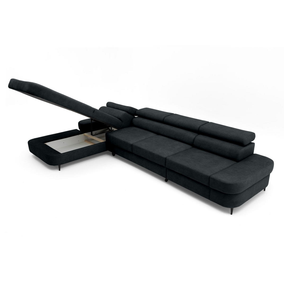 ECKSOFA JAZZ MAXI Links mit Schlaffunktion 125x195 Velours Schwarz - Schwarz, Holz/Textil (350/203cm) - Muffo