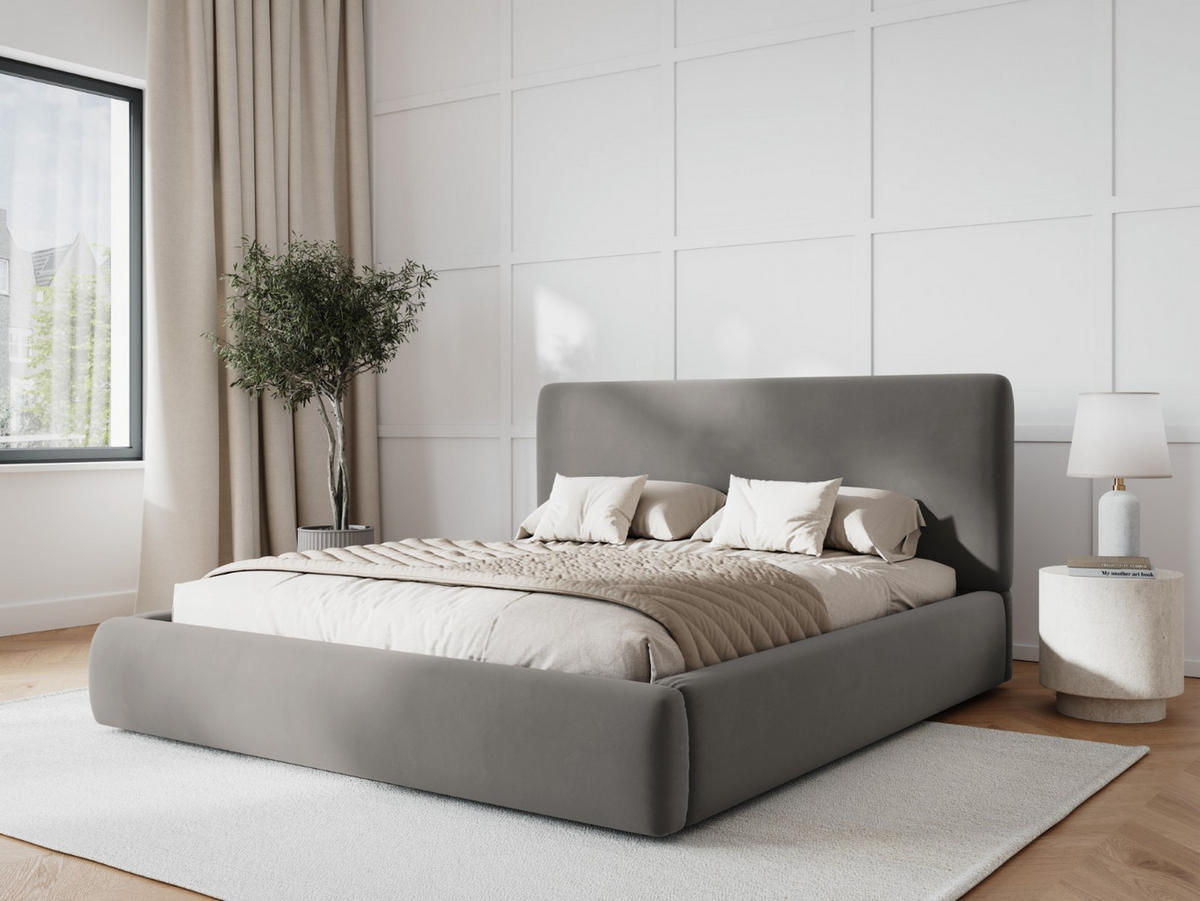 BETT mit Bettkasten und Kopfteil Colonel aus Samt hellgrau 140x200cm - Hellgrau, Textil (140/200cm) - Cosmopolitan Design