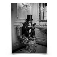 POSTER für Badezimmer WC AFFE mit Zylinder auf Toilette Abstraktion 20x30cm - Schwarz/Weiß, Papier (20/30/1cm) - Muralo