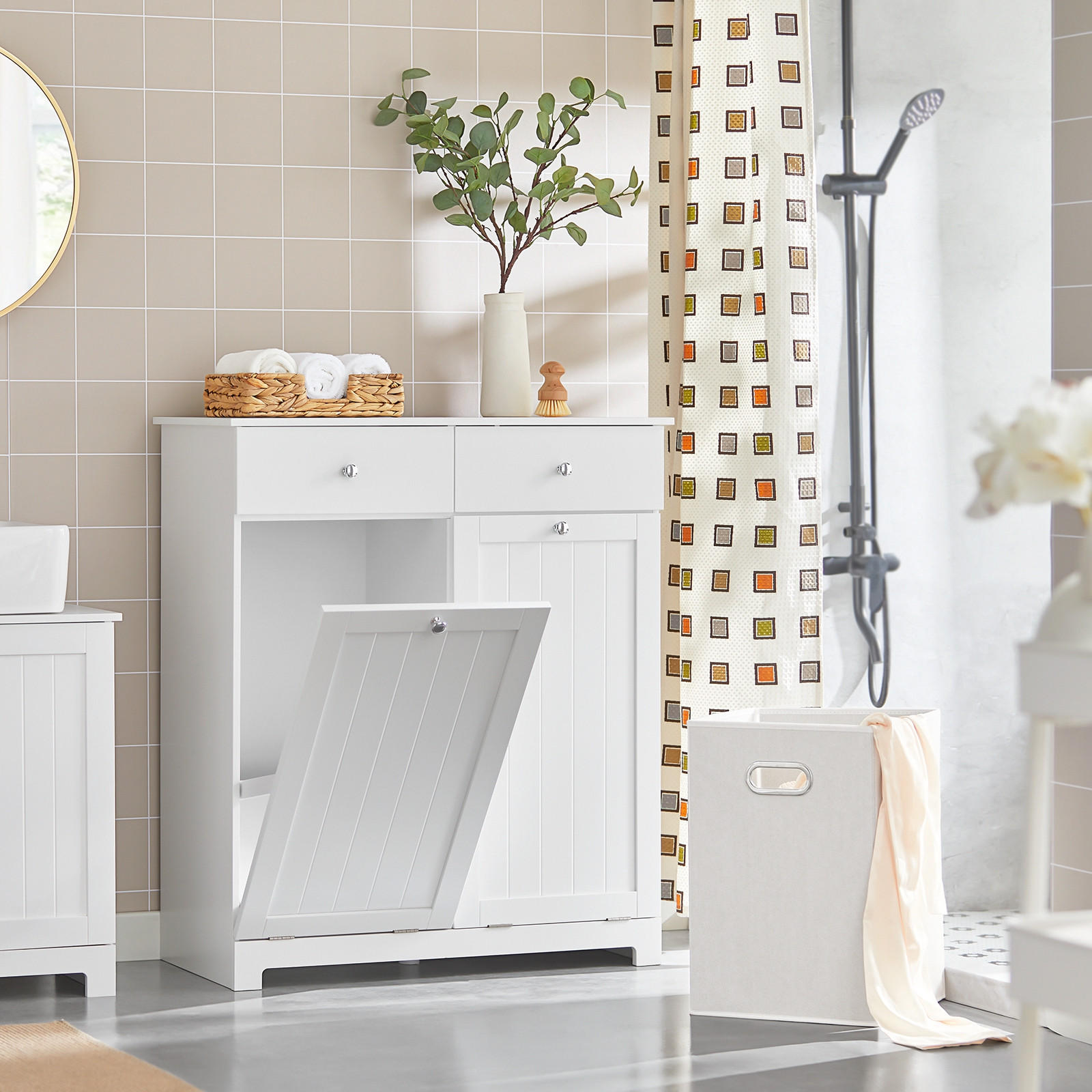 WÄSCHESCHRANK Weiß - Weiß, Holzwerkstoff (78/90/38cm) - SoBuy