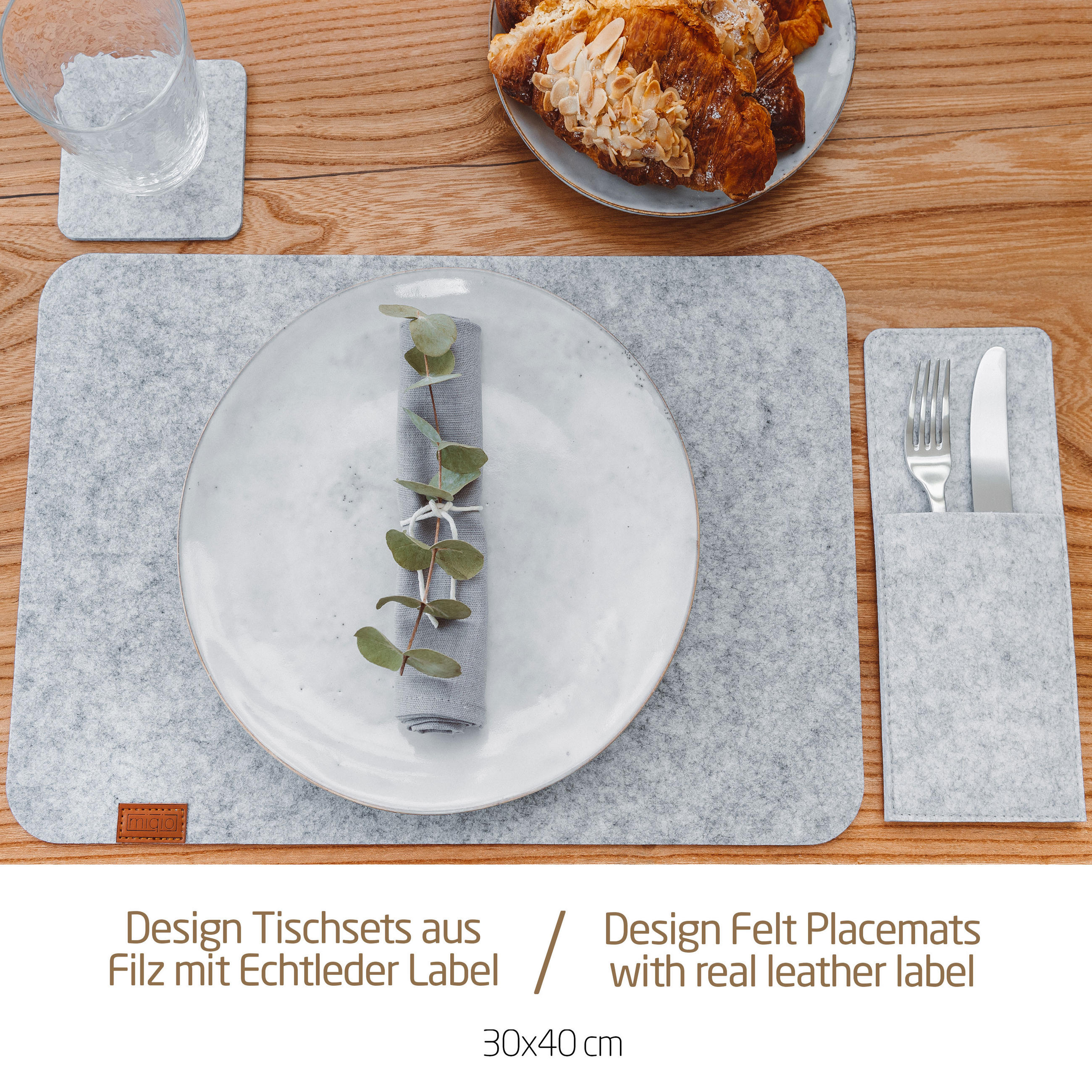 PLATZSETS Untersetzer Taschen 18er-Set - Hellgrau, Textil (44/45/3cm) - Miqio Design