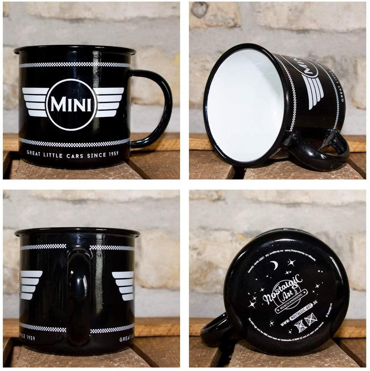EMAILLE-BECHER 360 ml Mini Logo Black - Anthrazit/Weiß, Metall (0.36L) - Nostalgic-Art