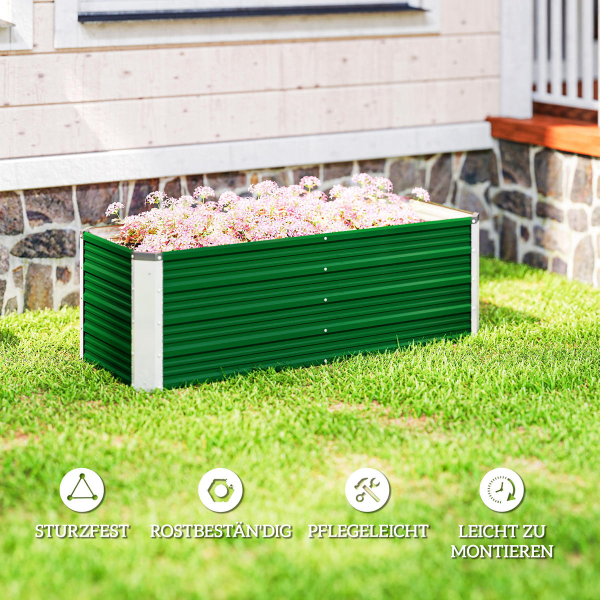 HOCHBEET, Metall offener Boden, separate Pflanzbereiche, 125x47x44cm, Grün - Multicolor, Holzwerkstoff (125/44/47cm) - FORIOUS