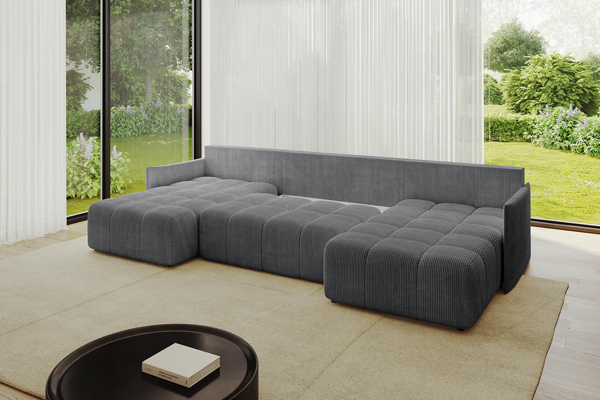 WOHNLANDSCHAFT LONLI-U 355x189x68 Dunkelgrau Cord - Dunkelgrau, Holzwerkstoff/Kunststoff (355/68/189cm) - ALTDECOR