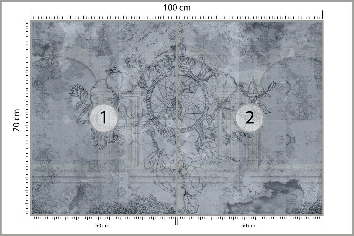 FOTOTAPETE für Schlafzimmer Traumfänger Vintage Säulen100x70 - Grau, Papier (100/70cm) - Muralo