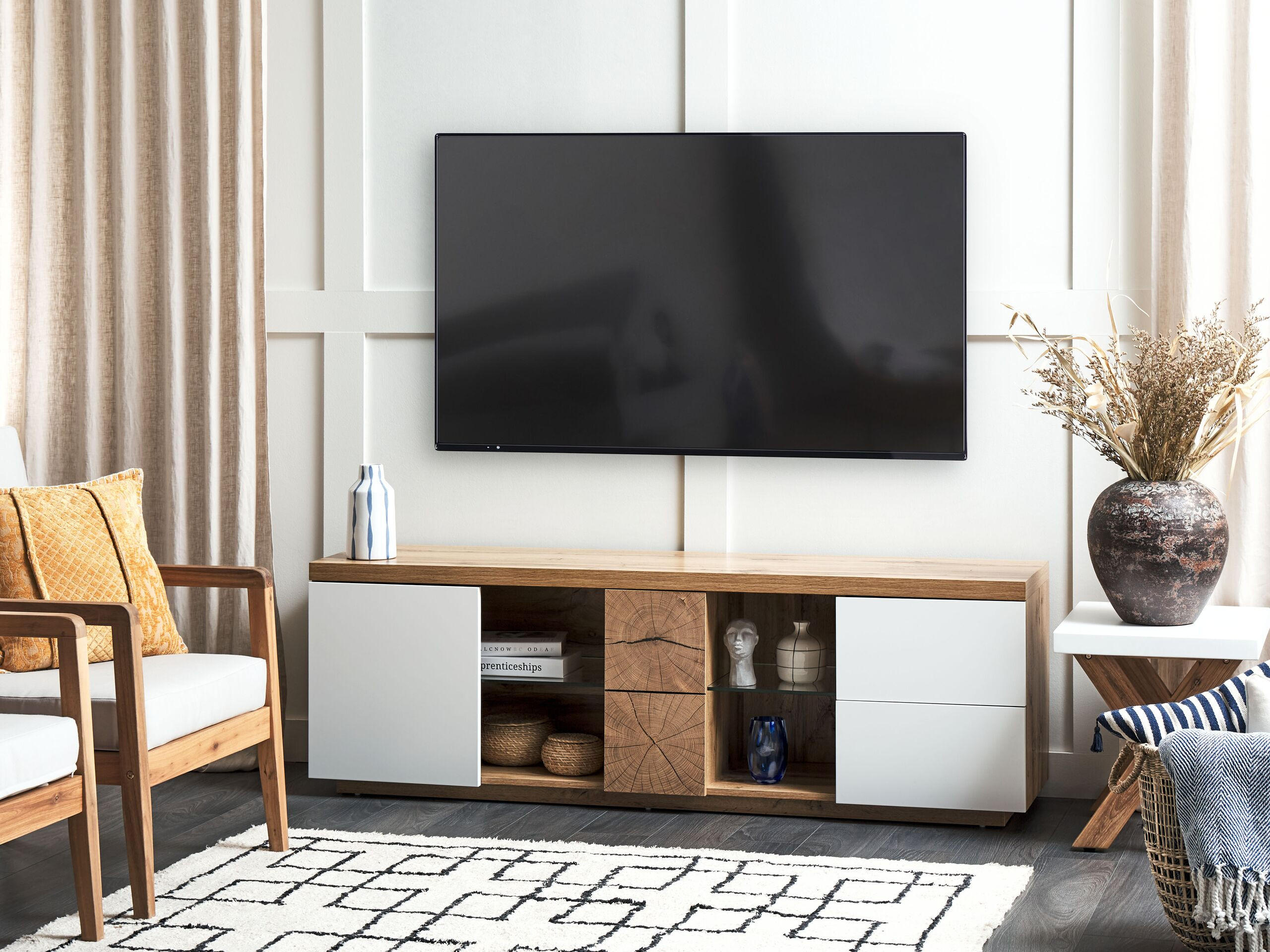TV-MÖBEL Hellbraun, Weiß FARADA 40/160/52 cm - Hellbraun, Holzwerkstoff (160/52/40cm) - Beliani