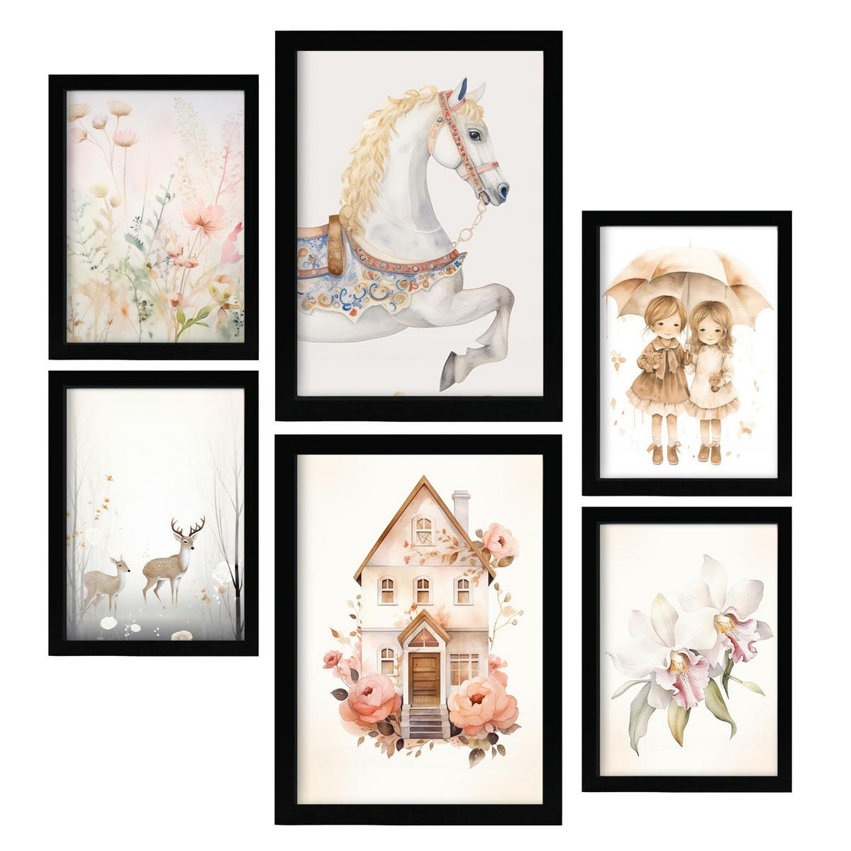 POSTER Set Mit 6 Romantisch A3 & A4 Schwarzer Rahmen - Schwarz, Papier (29/3cm) - Nacnic