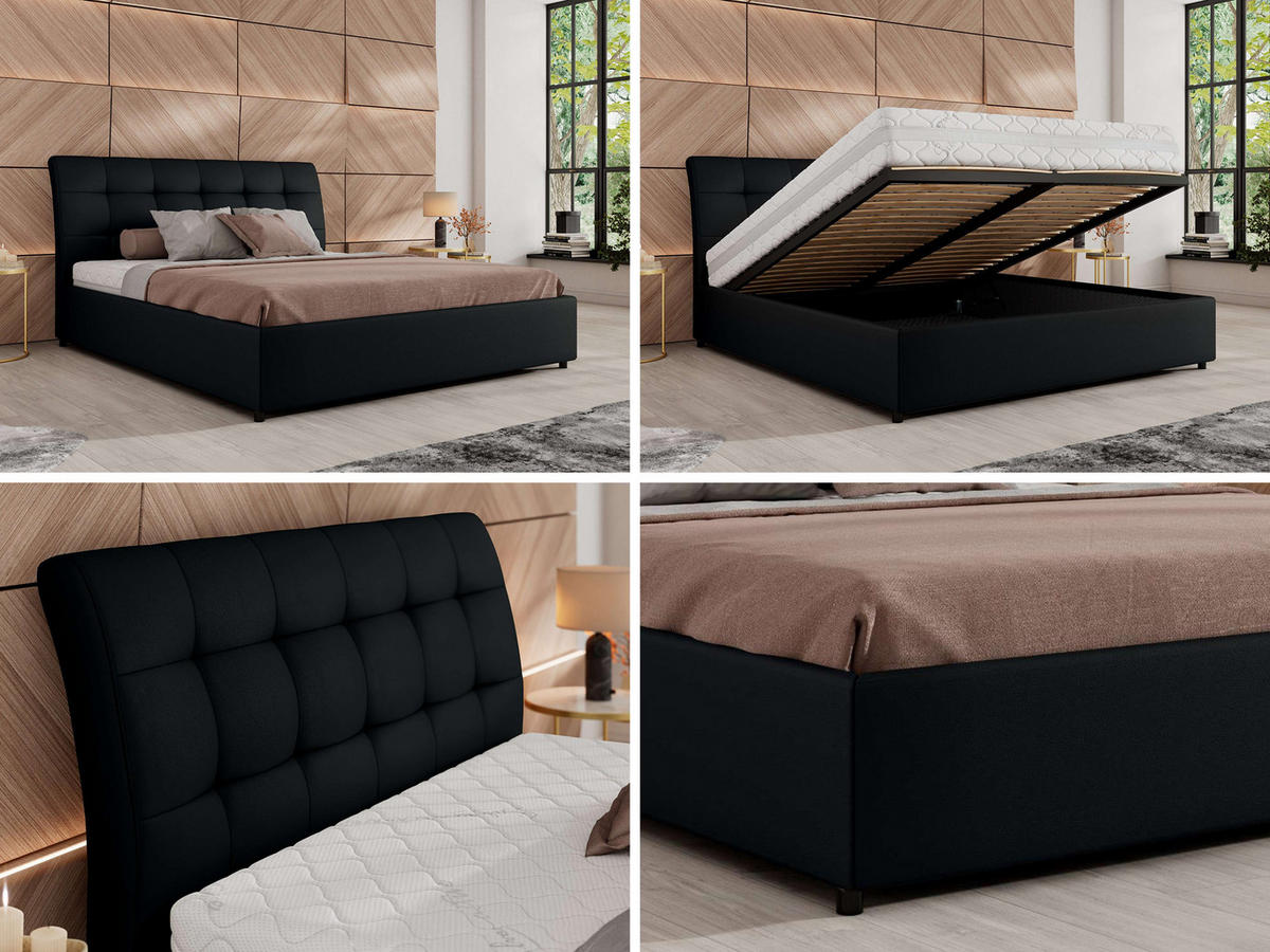 POLSTERBETT GALA CLASSIC 160/200 - Schwarz Kunstleder - Multipocket-Matratze - Schwarz, Textil (160/200cm) - MKS