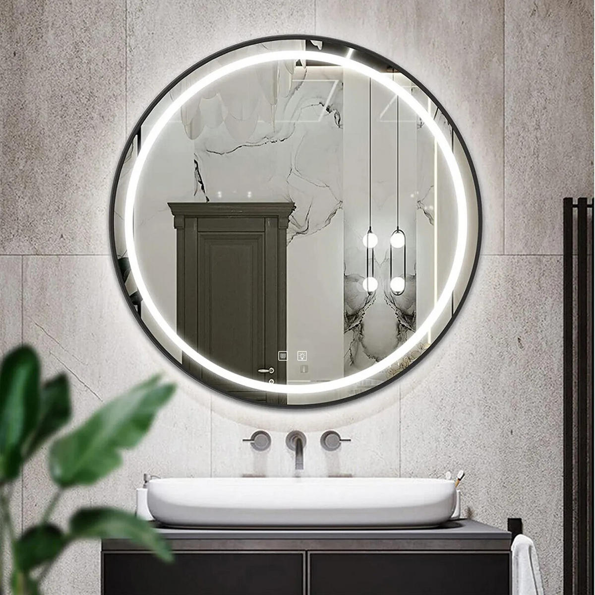 SPIEGEL Rea Led 50cm Mmj Black - Grau, Glas (50/50/2cm) - REA