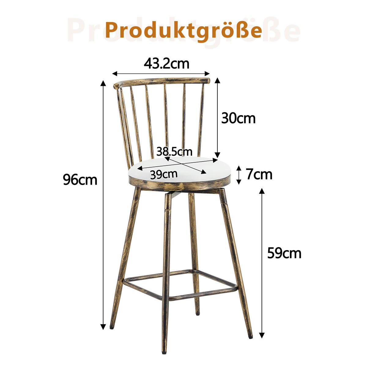 BARHOCKER DE-36670 2er Set mit PU-Bezug und Metallgestell Weiß - Weiß, Metall (39/96/39cm) - ComfortXL