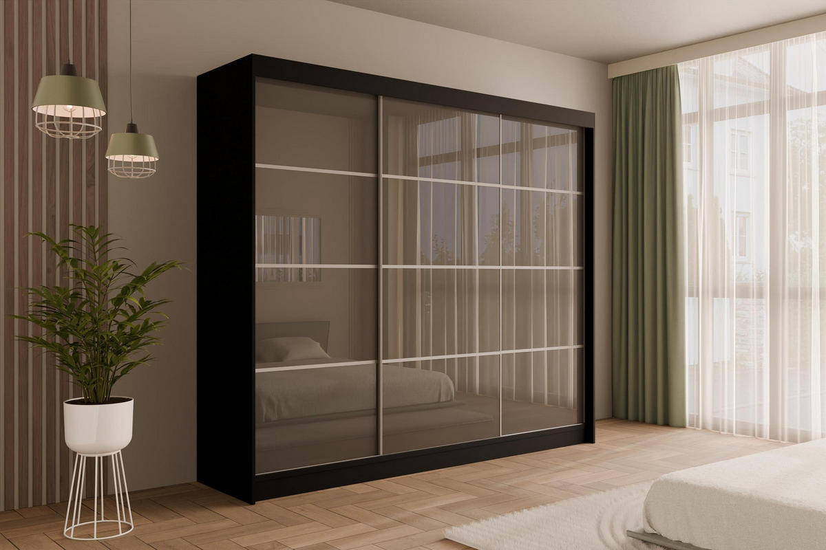 KLEIDERSCHRANK PEKA III - 250 cm - Schwarz|Grau - Schwarz/Grau, Holzwerkstoff (250/215/61cm) - ALTDECOR