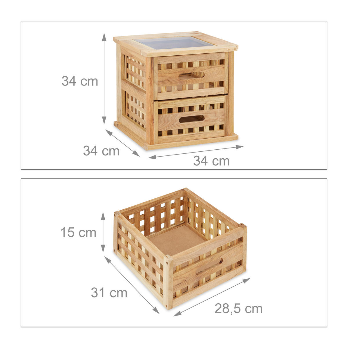 BEISTELLTISCH - Hellbraun, Glas/Holz (34/34/34cm) - Relaxdays