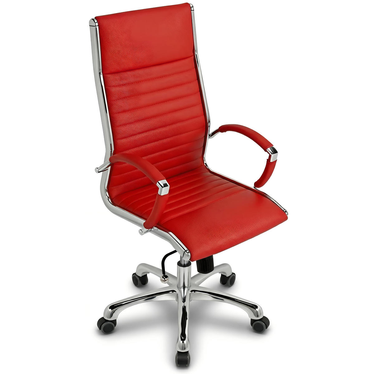 BÜROSTUHL Montreal Echtleder Rot – ergonomisch, 150 kg belastbar, Sitzhöhe 46-54cm - Rot, Leder/Metall (60/115/60cm) - Versee