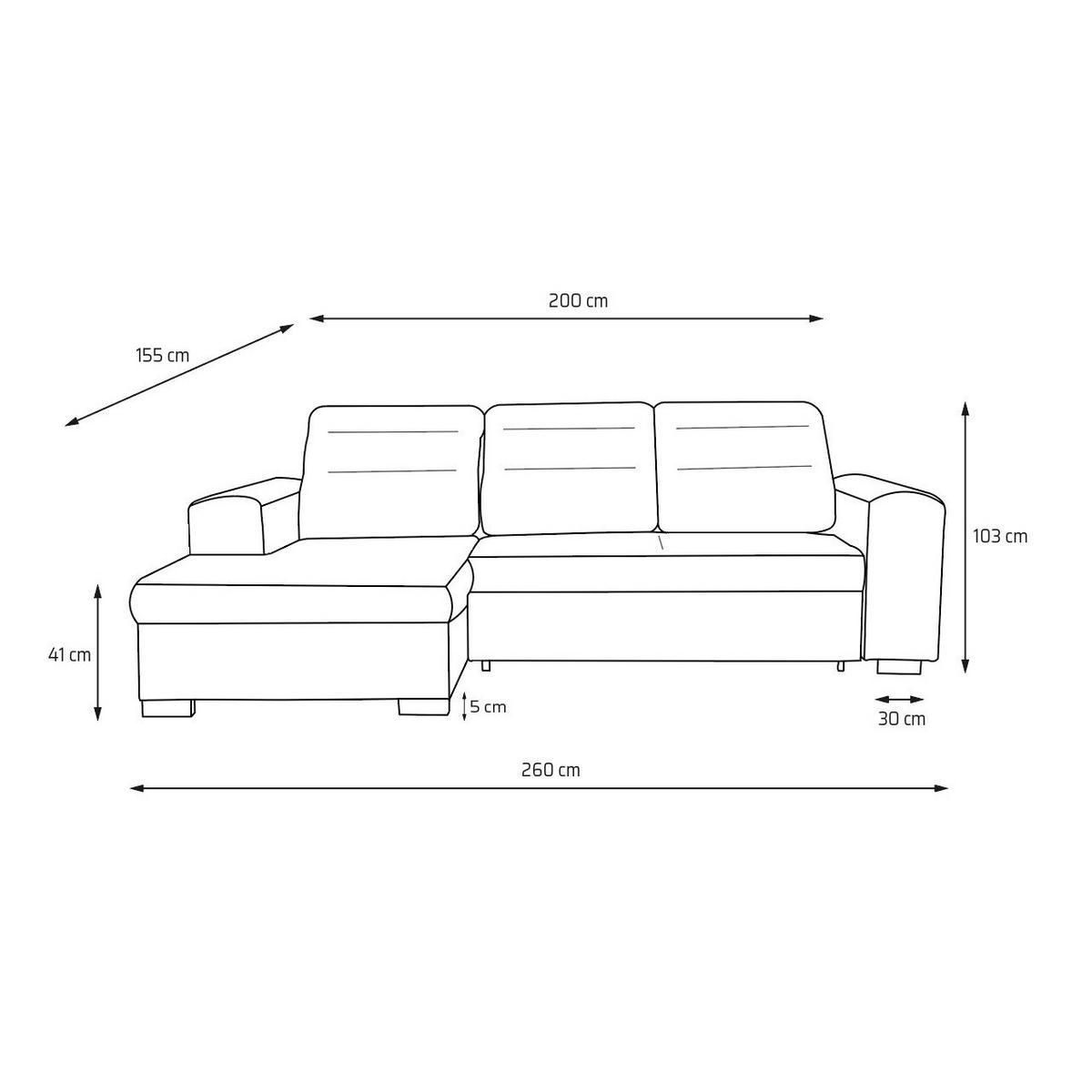 ECKSOFA CLOUD S Links mit Schlaffunktion 120x200 Velours Dunkelgrau - Chromfarben/Dunkelgrau, Holz/Kunststoff (155/260cm) - Muffo
