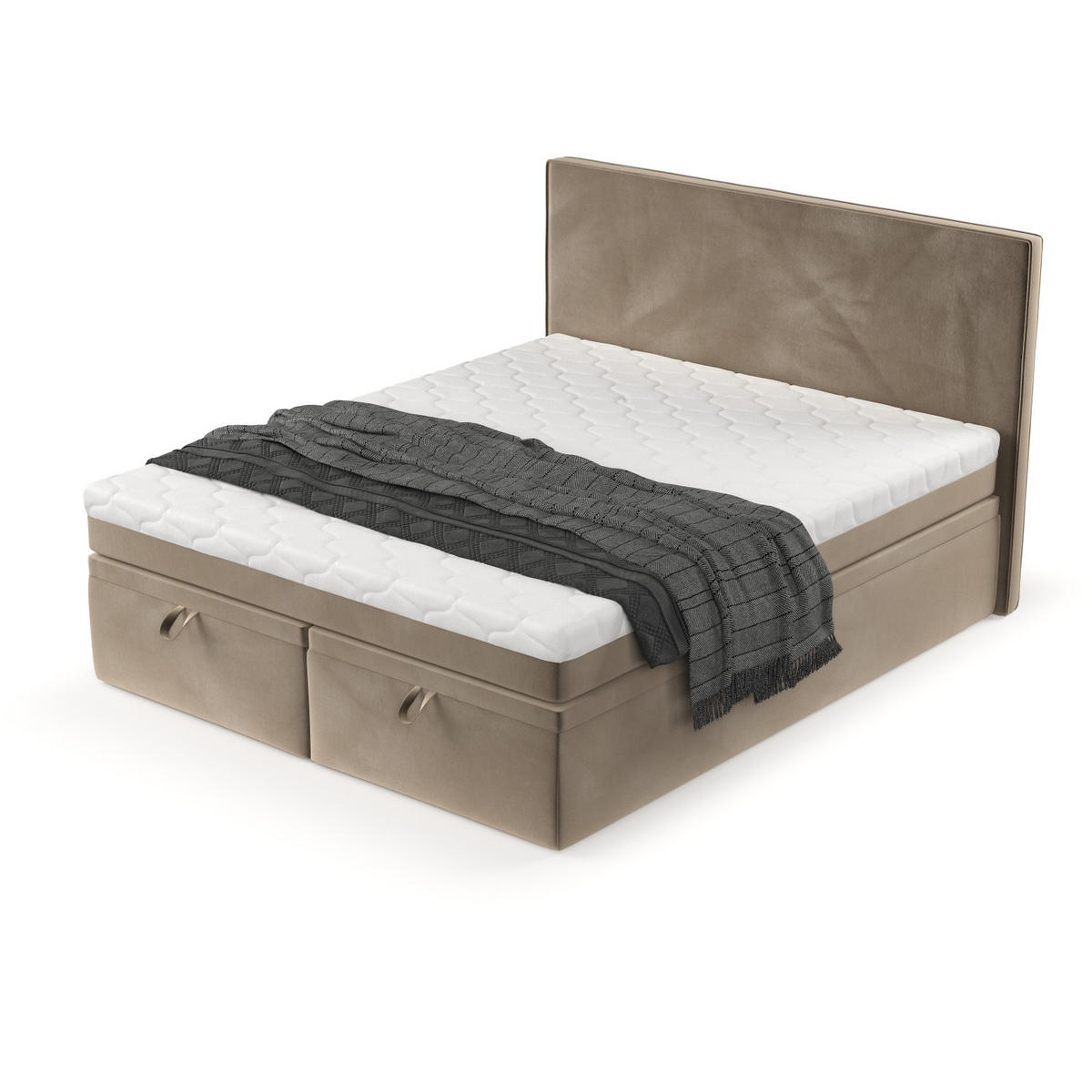 BOXBETT Zalla 180/200 cm Taupe im Paros Stoff - Taupe/Schwarz, Holz/Holzwerkstoff (180/200cm) - AltaBeds
