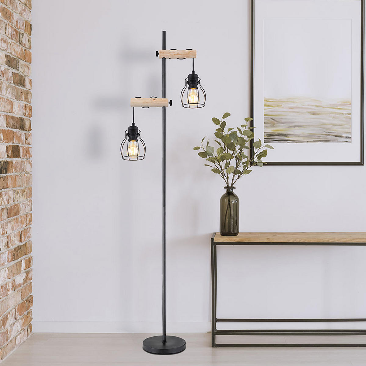 LED STEHLEUCHTE Metall Schwarz Höhenverstellbar - Schwarz, Holz (38.5/23/150cm) - Globo Lighting