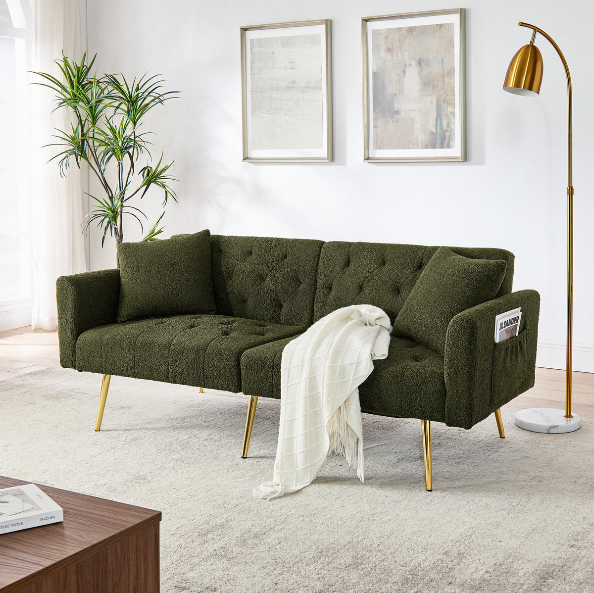 SOFA 2-Sitzer mit verstellbarer Rückenlehne, 2 Kissen, Grün - Grün, Holzwerkstoff (177/74/78cm) - Meubliv