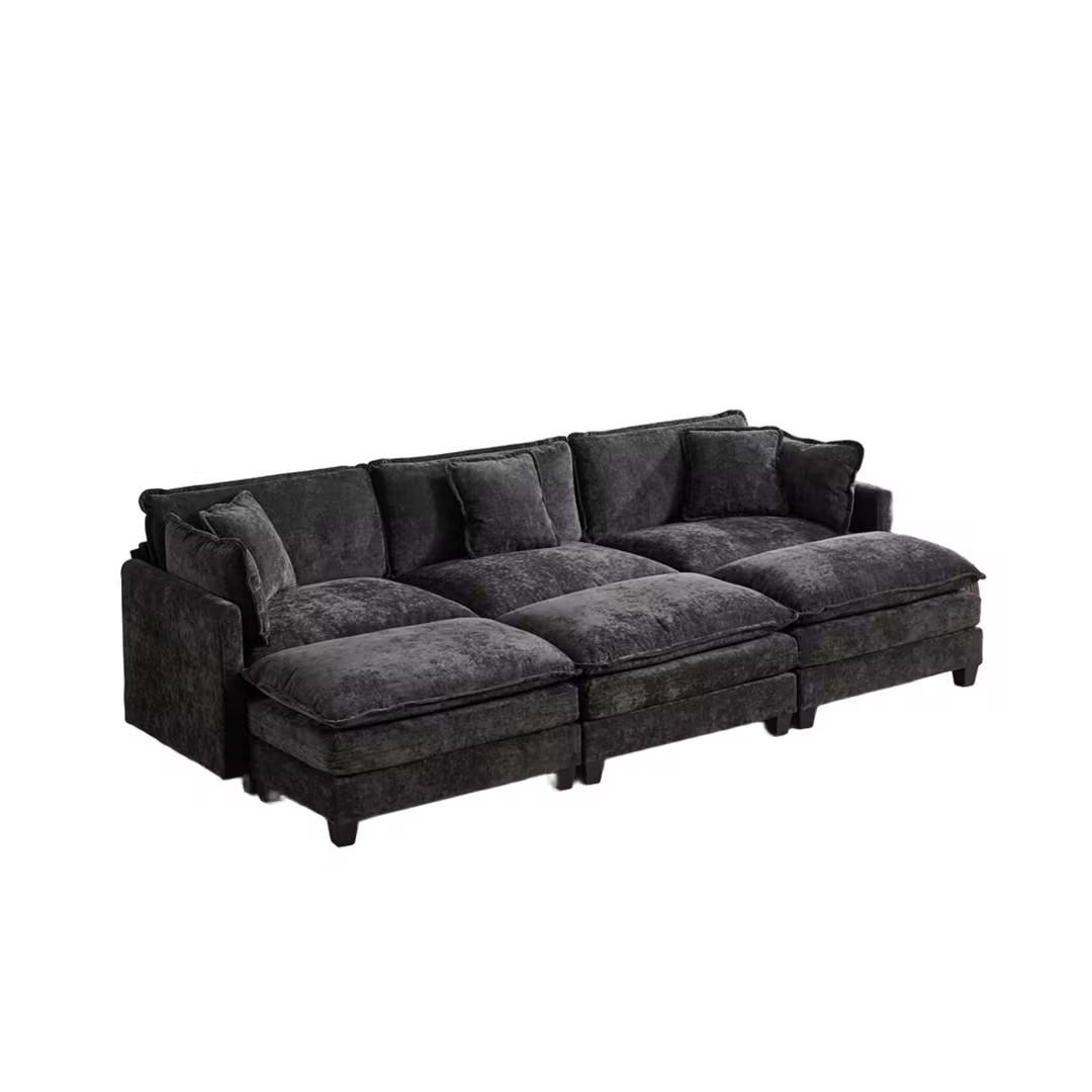 3-SITZER-SOFA aus Chenille mit modularem Design, schwarz - Schwarz, Textil (75/84/289cm)