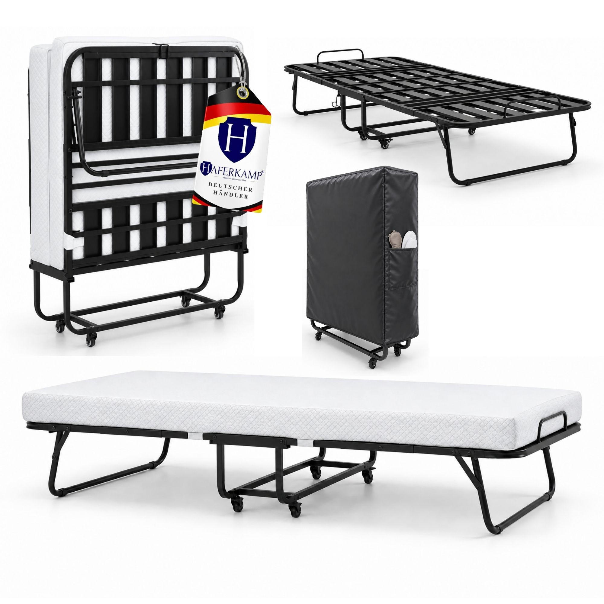 KLAPPBETT RESTO inkl. Premium Matratze 250kg Faltbar Gästebett TxB 90x200cm Weiß - Weiß, Metall