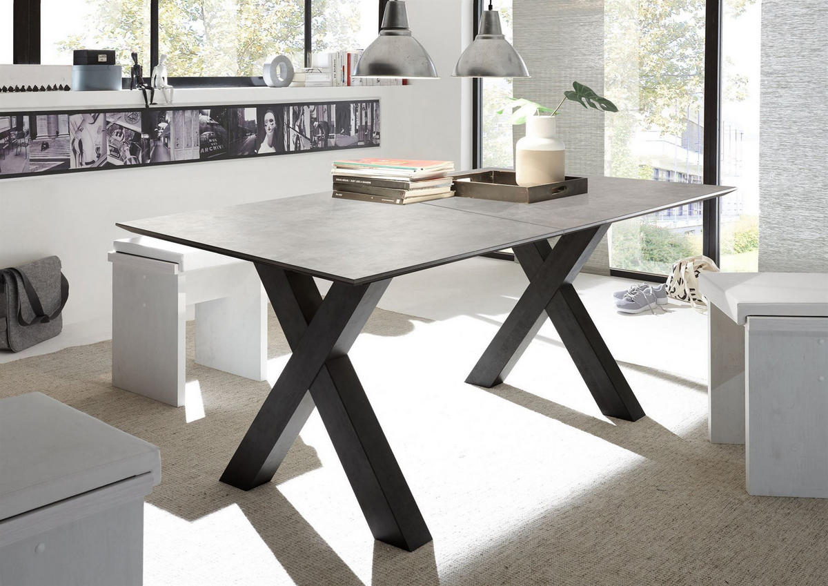 ESSTISCH ausziehbar Eike 9 160 x 90 x 75 Esszimmertisch Schwarzstahl/Keramik Hell - Hellgrau, Holz (160/90/75cm) - 58aufmkessel