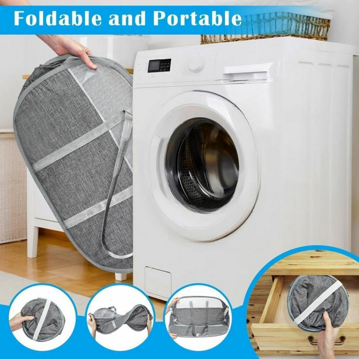 WÄSCHEKORB 2er-Pack faltbar Grau 65 Liter - Grau, Textil (35/33/58cm)