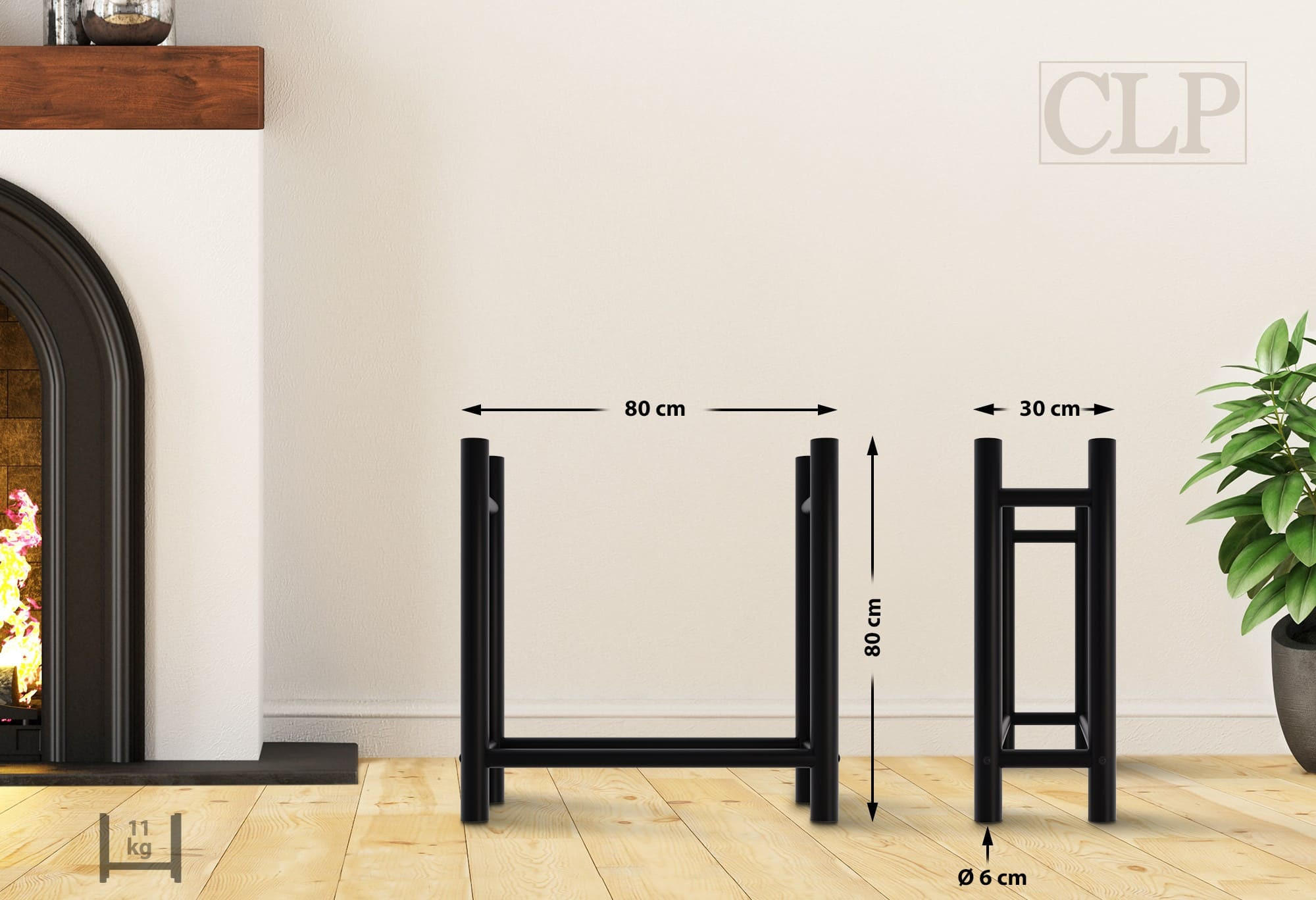 KAMINHOLZREGAL 80/30/80 cm Metall schwarz - Schwarz, Metall (80/80/30cm) - CLP